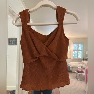 Sunday in Brooklyn Brown Ribbed Tie Front Tank Top